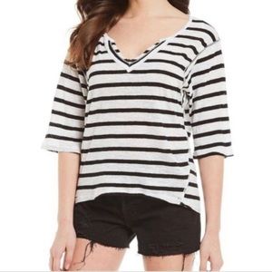 Free People black and white striped crop tee